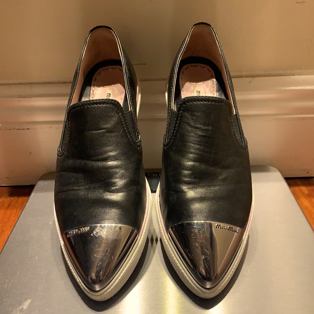 Miu miu shoes embellished cap-toe leather slip on